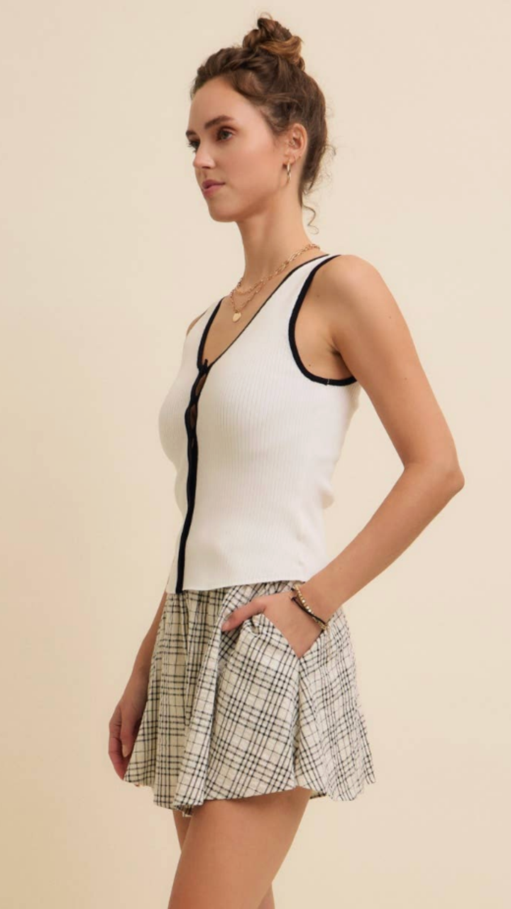 Cream Rib Sweater Tank With Black Contrast