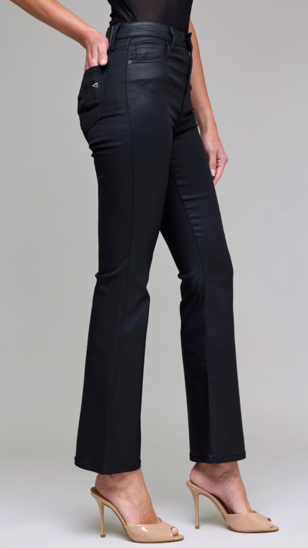 High Rise Black Coated Flare Jeans