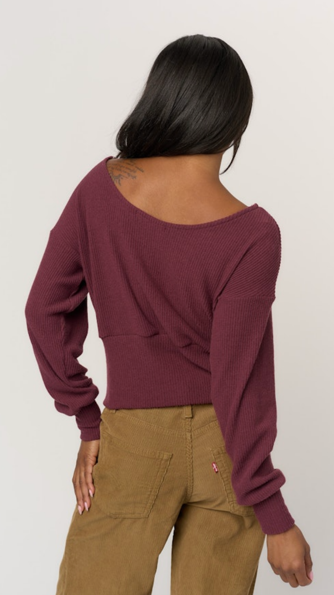 Burgundy Brushed Rib Pullover Top