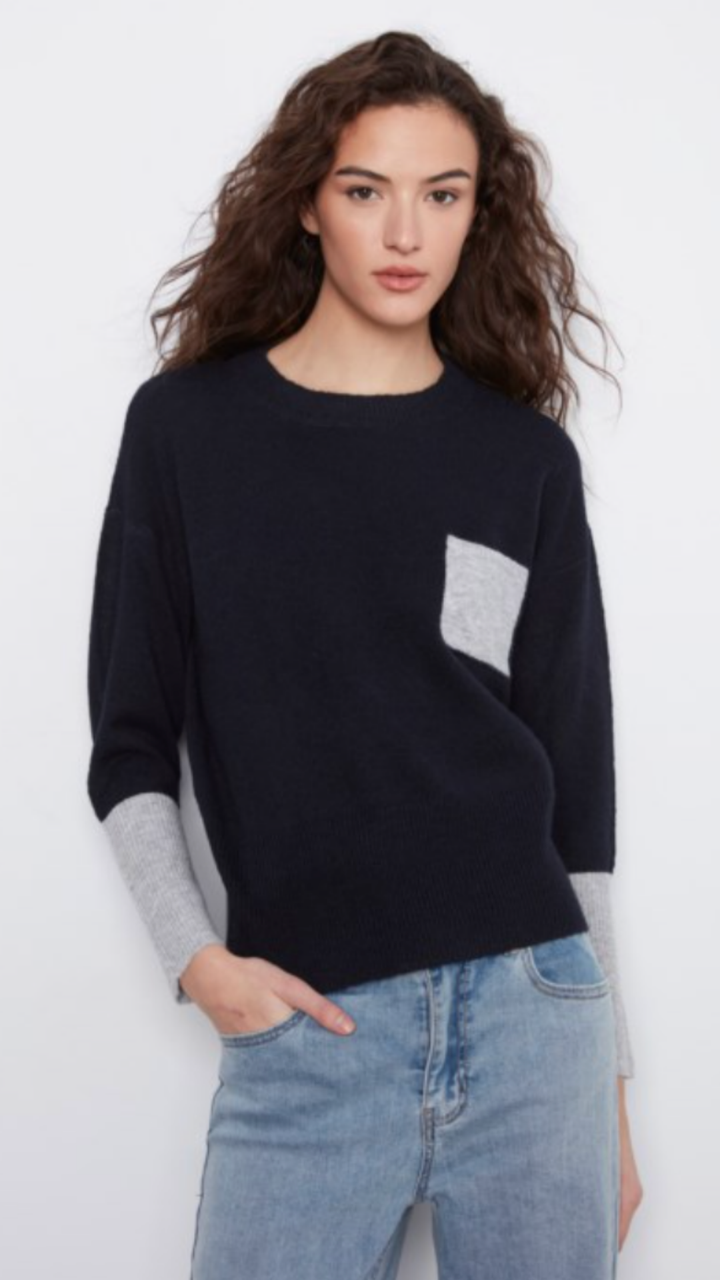 Navy Crew Neck Sweater With Contrast Details