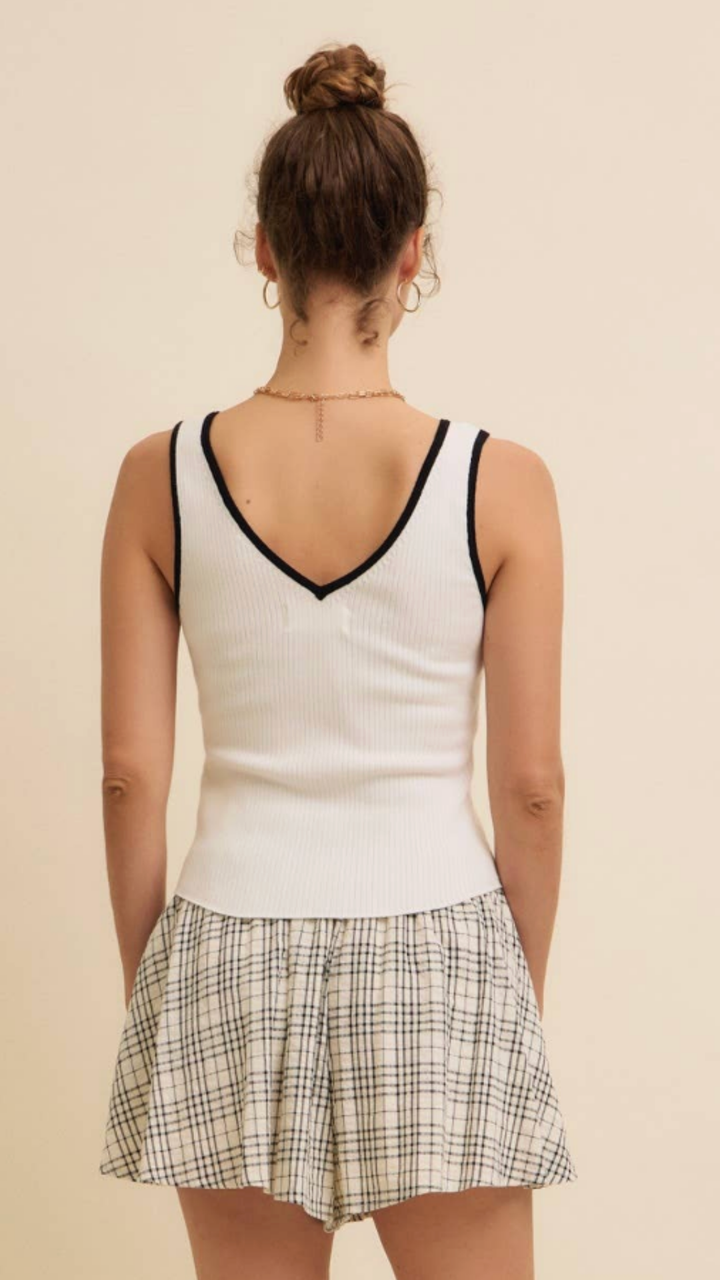 Cream Rib Sweater Tank With Black Contrast