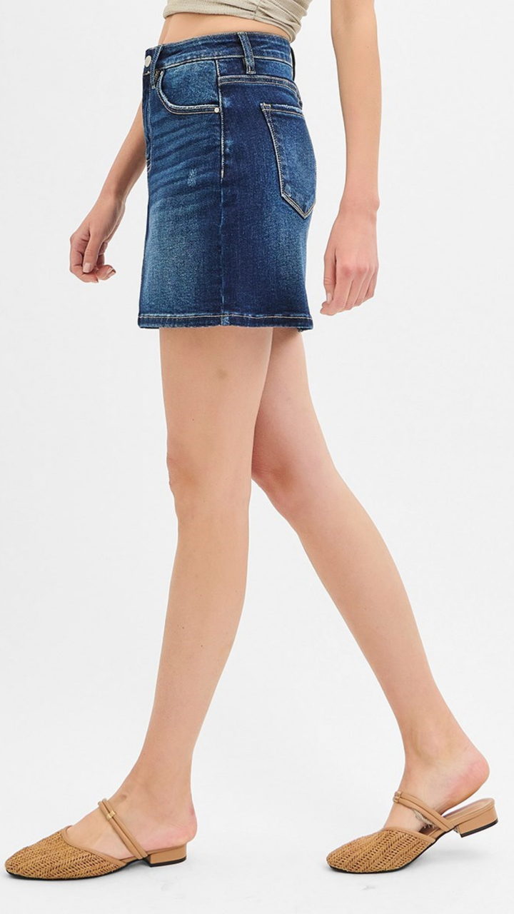 Mid Rise Dark Wash Mini Skirt