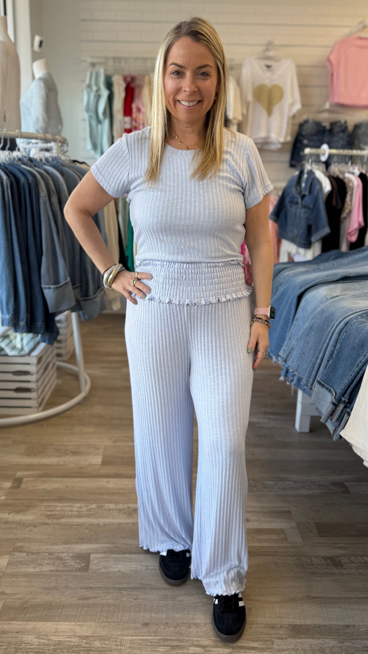 Powder Blue Smocked Waist Pants