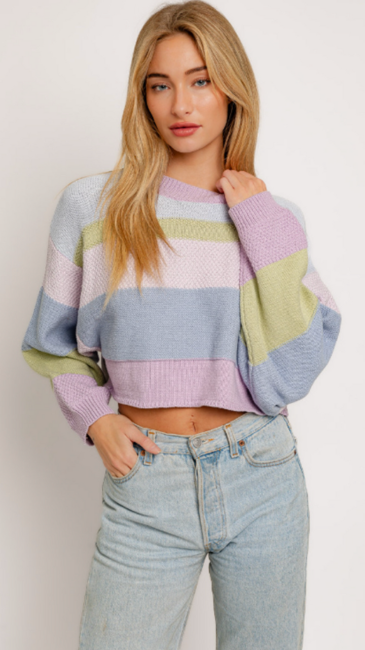 Baby Blue Multi Color Cropped Sweater