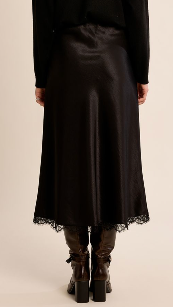 Black Silk Skirt With Lace Trim