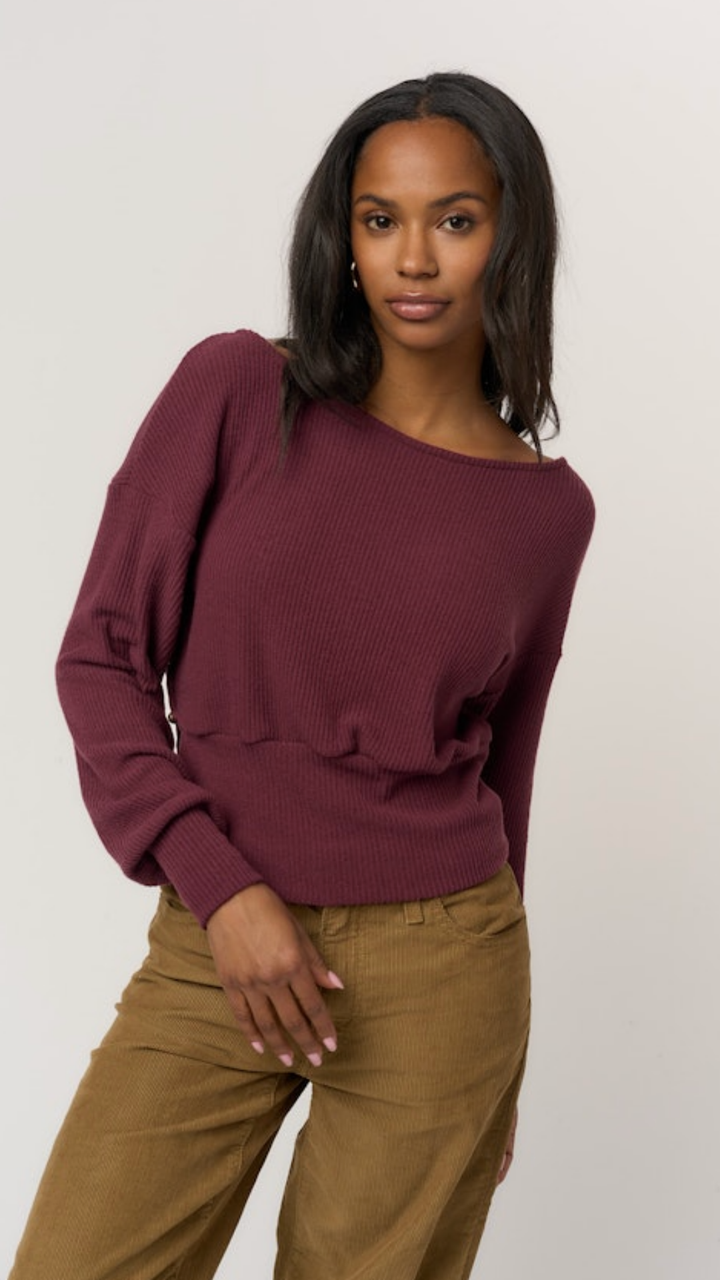 Burgundy Brushed Rib Pullover Top