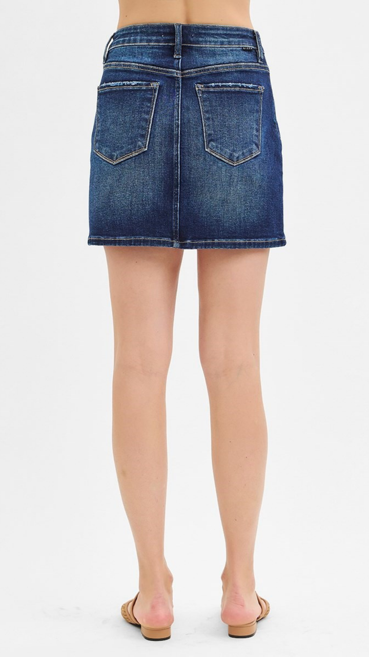 Mid Rise Dark Wash Mini Skirt