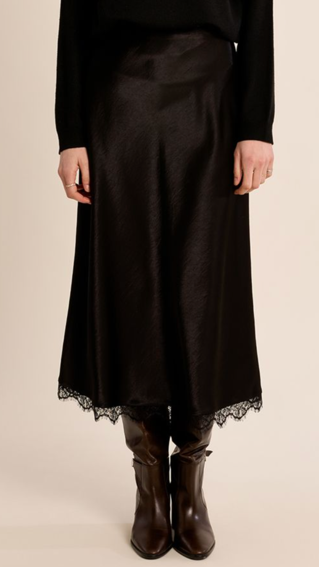 Black Silk Skirt With Lace Trim