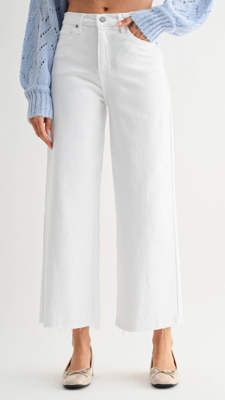 High Rise Optic White Scissor Cut Wide Leg Jeans