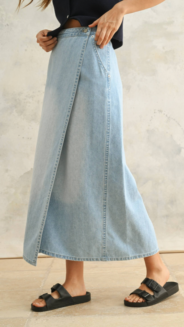 Denim Overlap Long Skirt