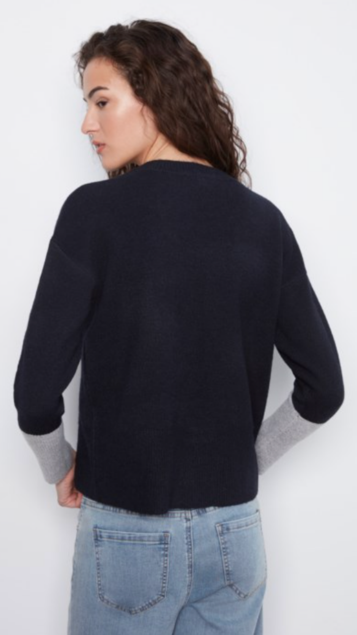 Navy Crew Neck Sweater With Contrast Details