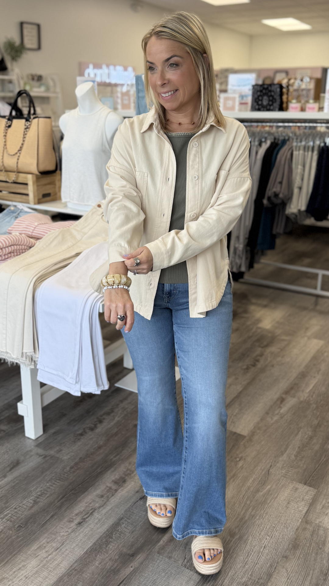 Cream Wash Buttondown Front Top