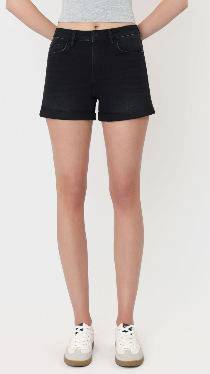 High Rise Black Super Soft Cuffed Shorts