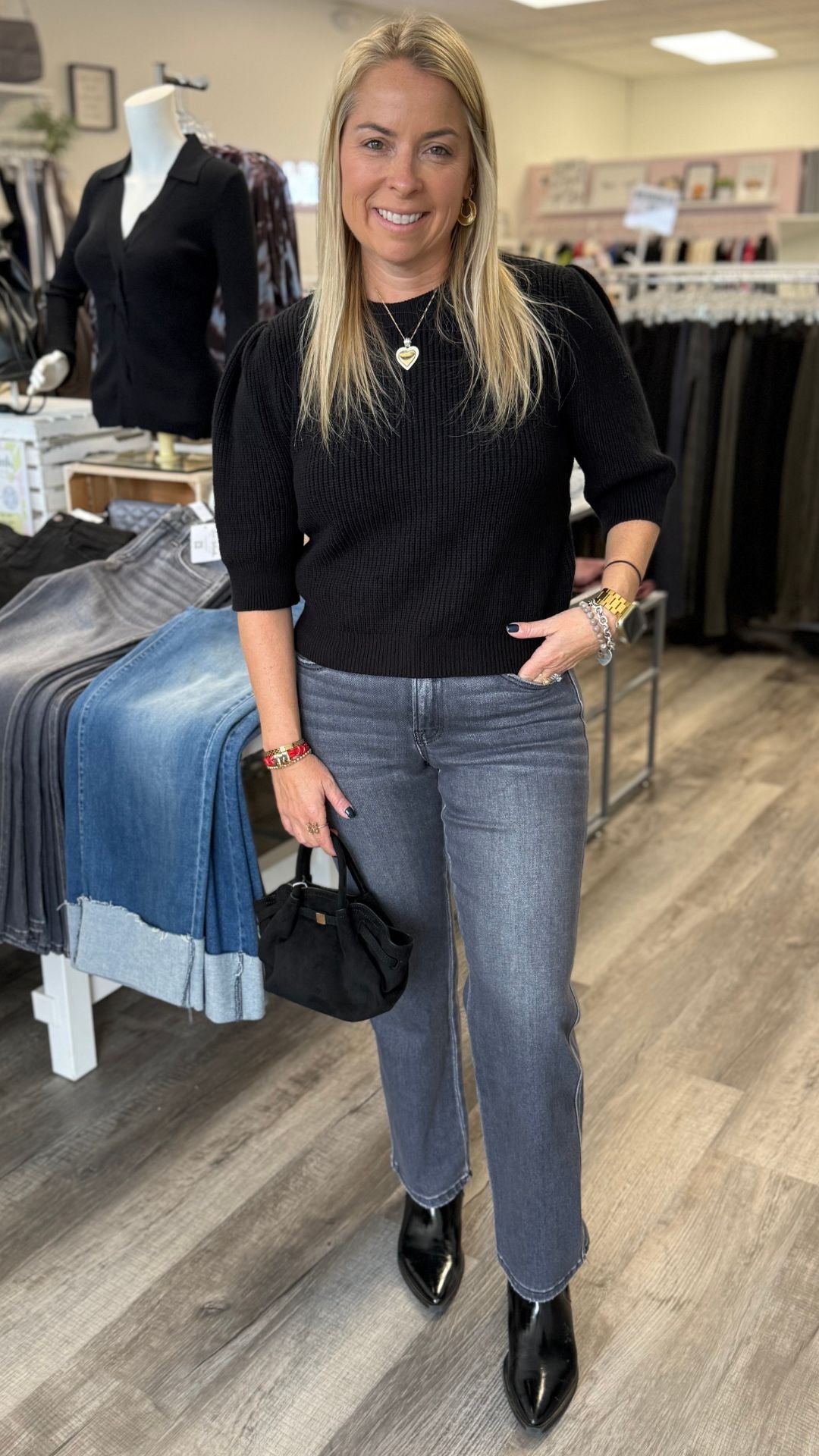 Black Puff Sleeve Sweater