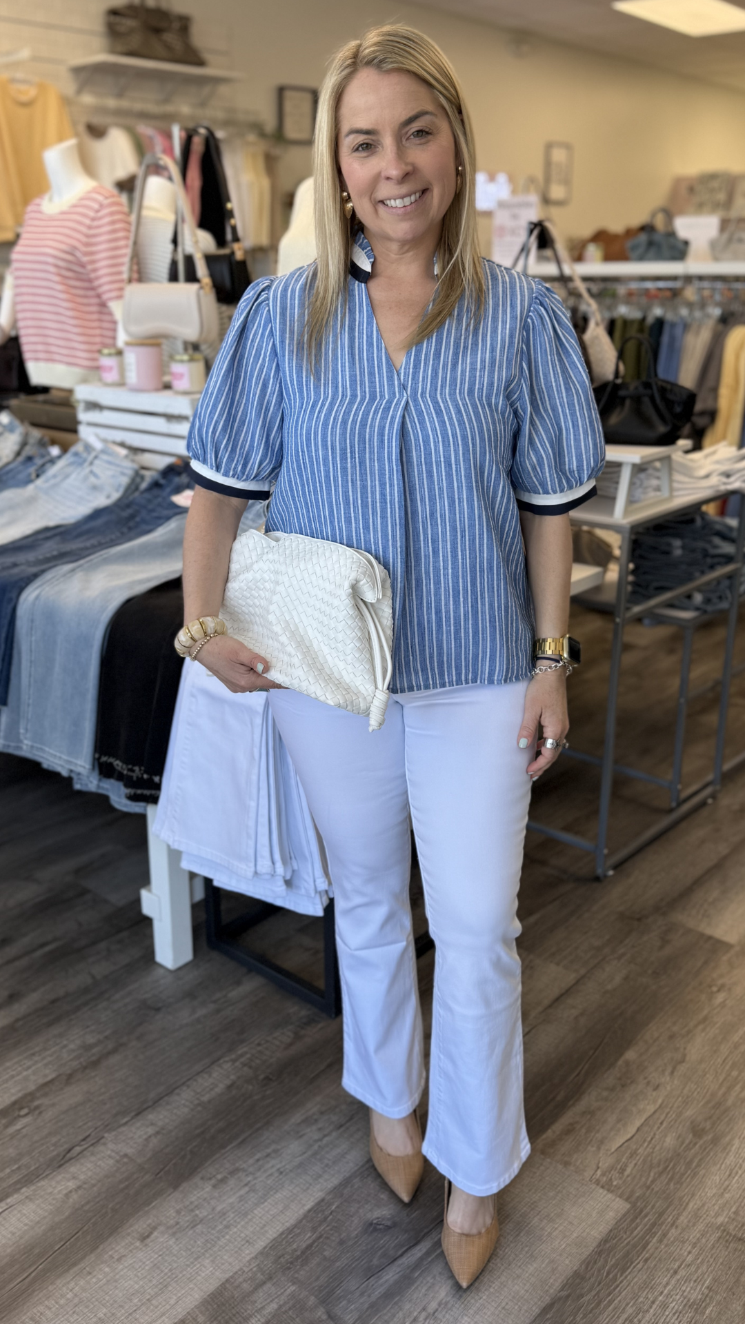 Short Sleeve Striped V Neck Top