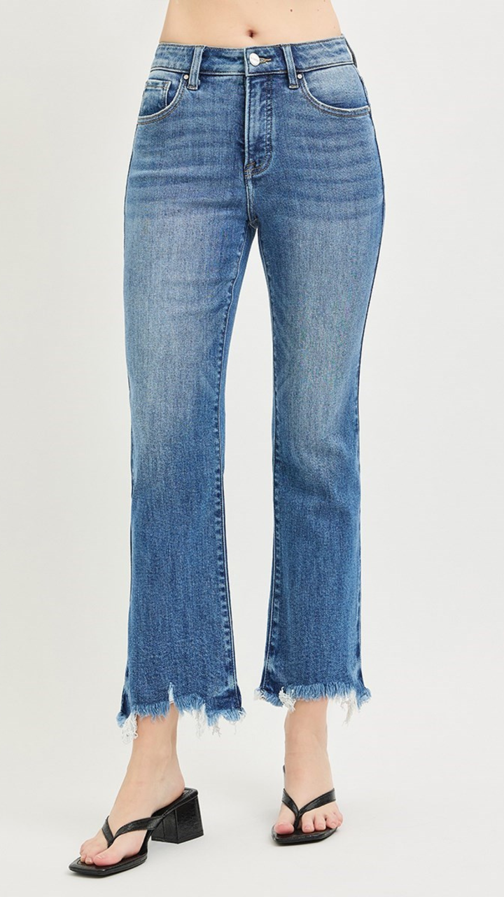 High Rise Tummy Control Medium Wash Crop Bootcut Jeans
