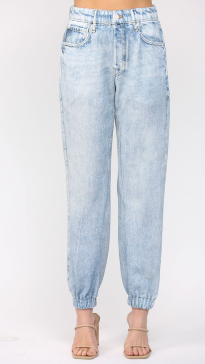 Denim Print Jogger French Terry Pants
