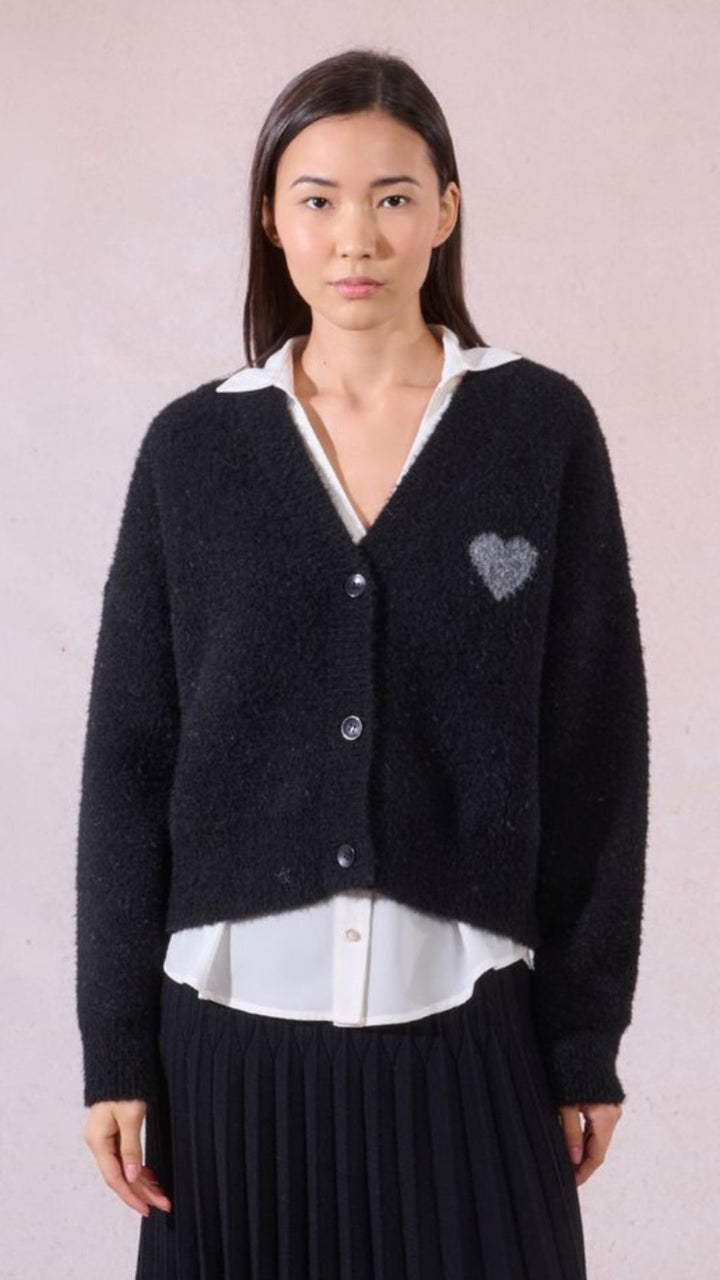 Black Fuzzy Heart Cardigan