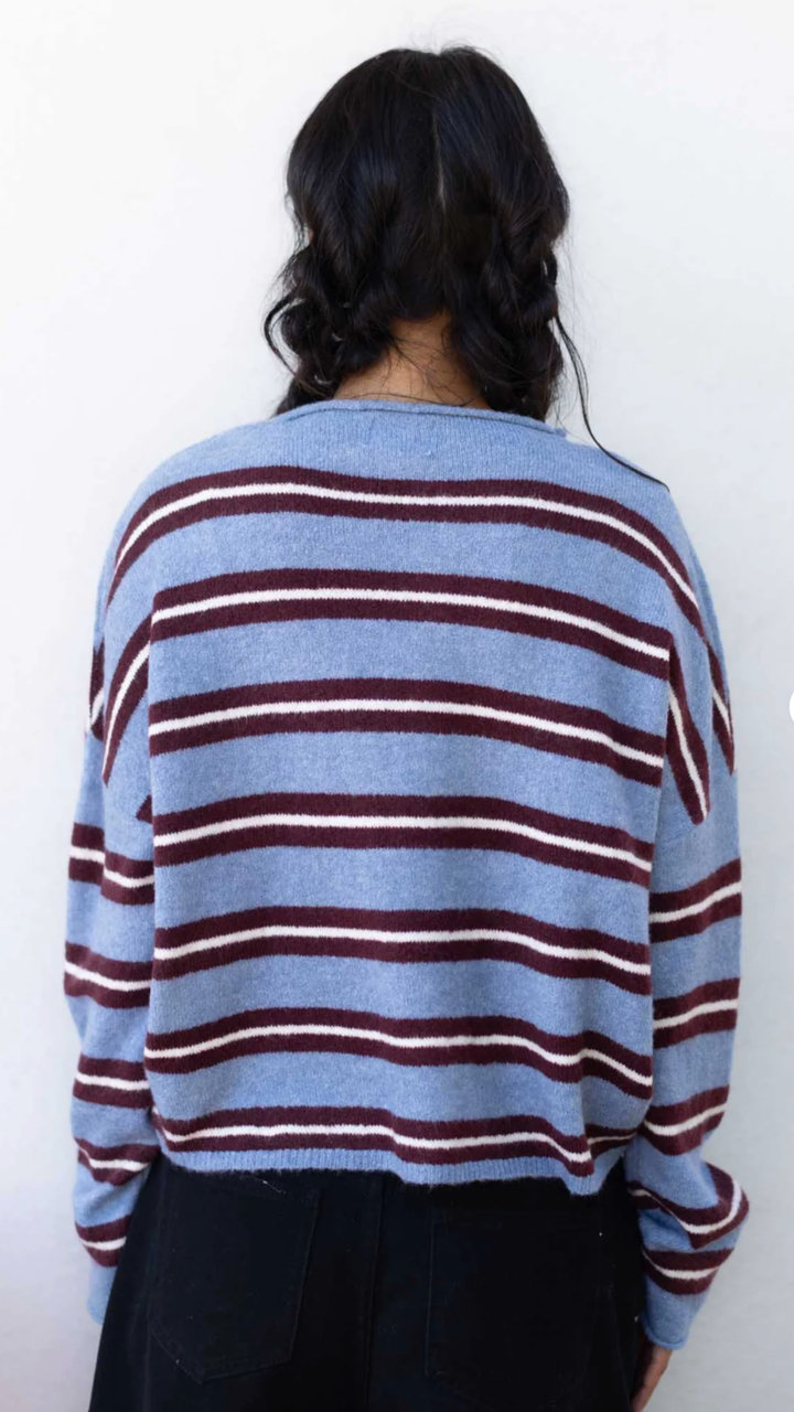 Dusty Blue Varsity Stripe Piper Cardigan