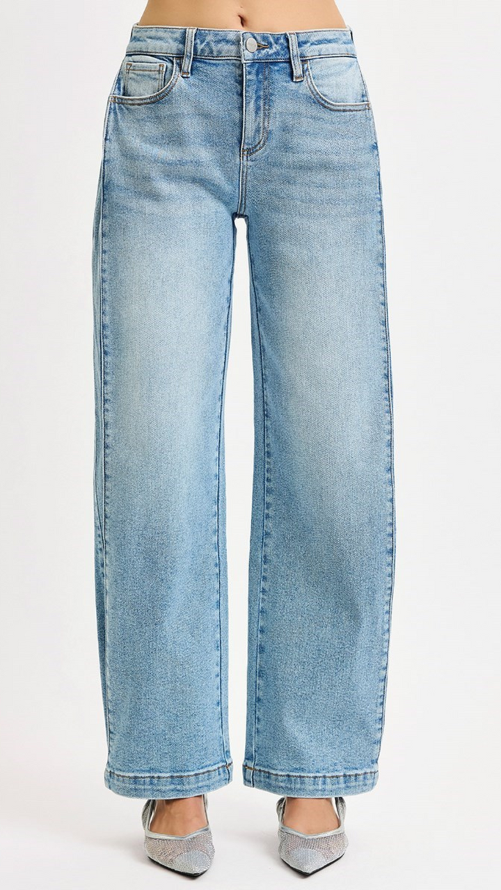 Mid Rise Light Wash Wide And Barrel Jeans