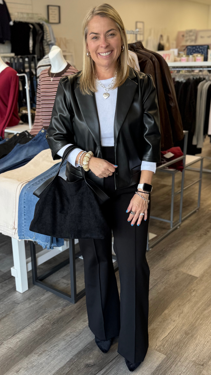 Black Faux Leather Short Sleeve Jacket