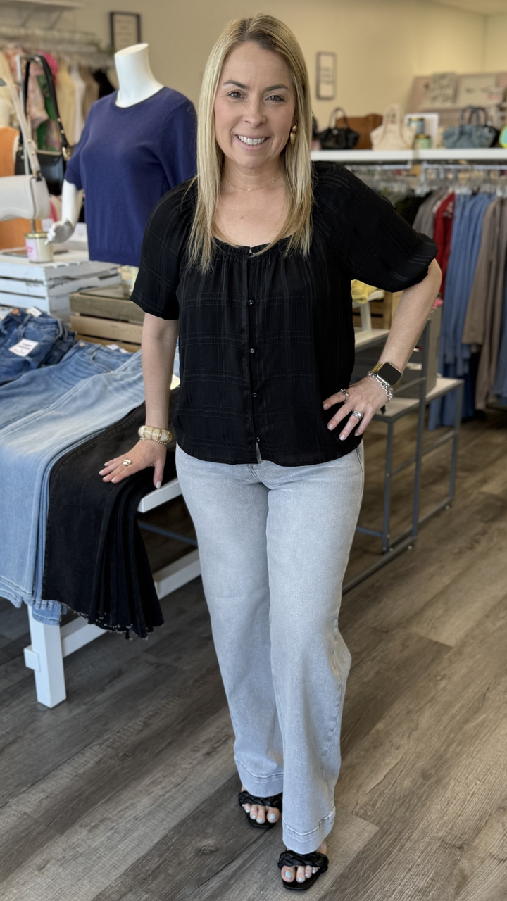 Elbow Sleeve Button Down Blouse