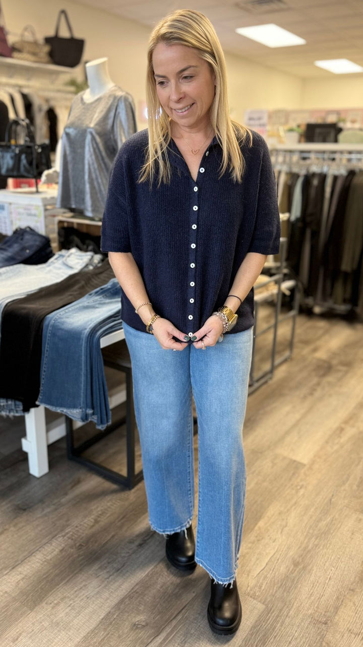 Navy Buttoned Cardigan