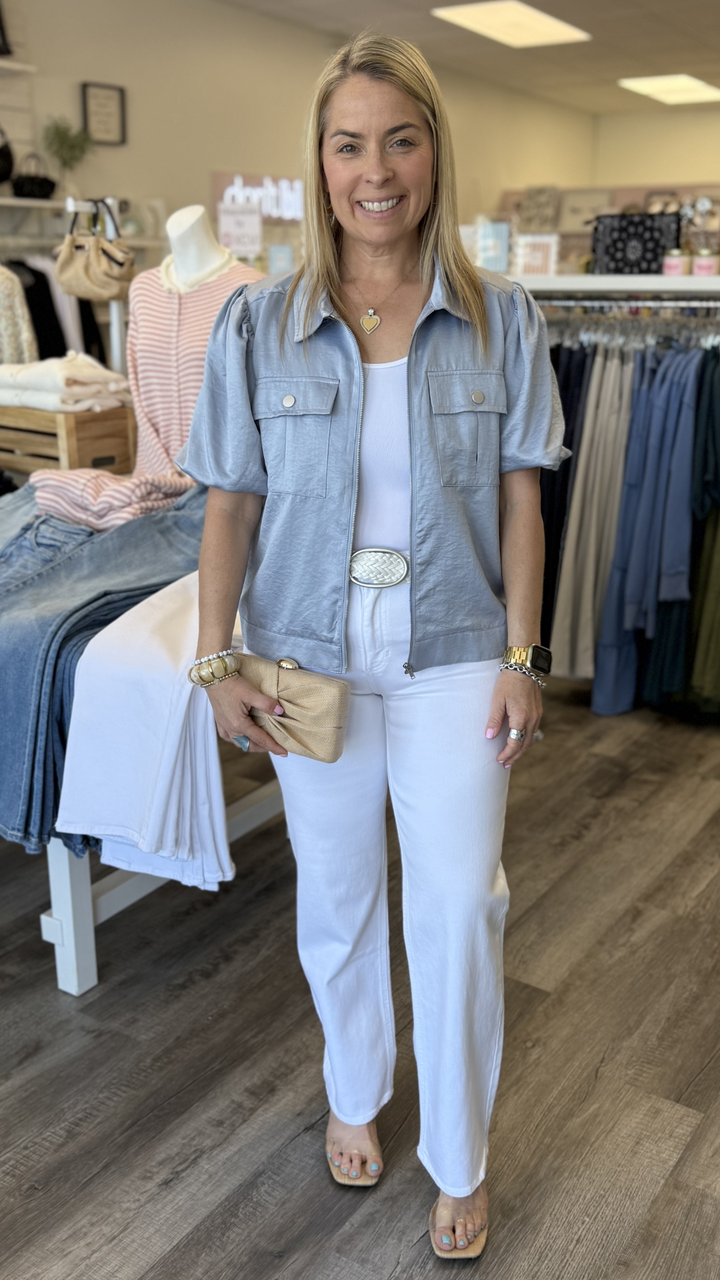 Pale Blue Puff Sleeve Jacket