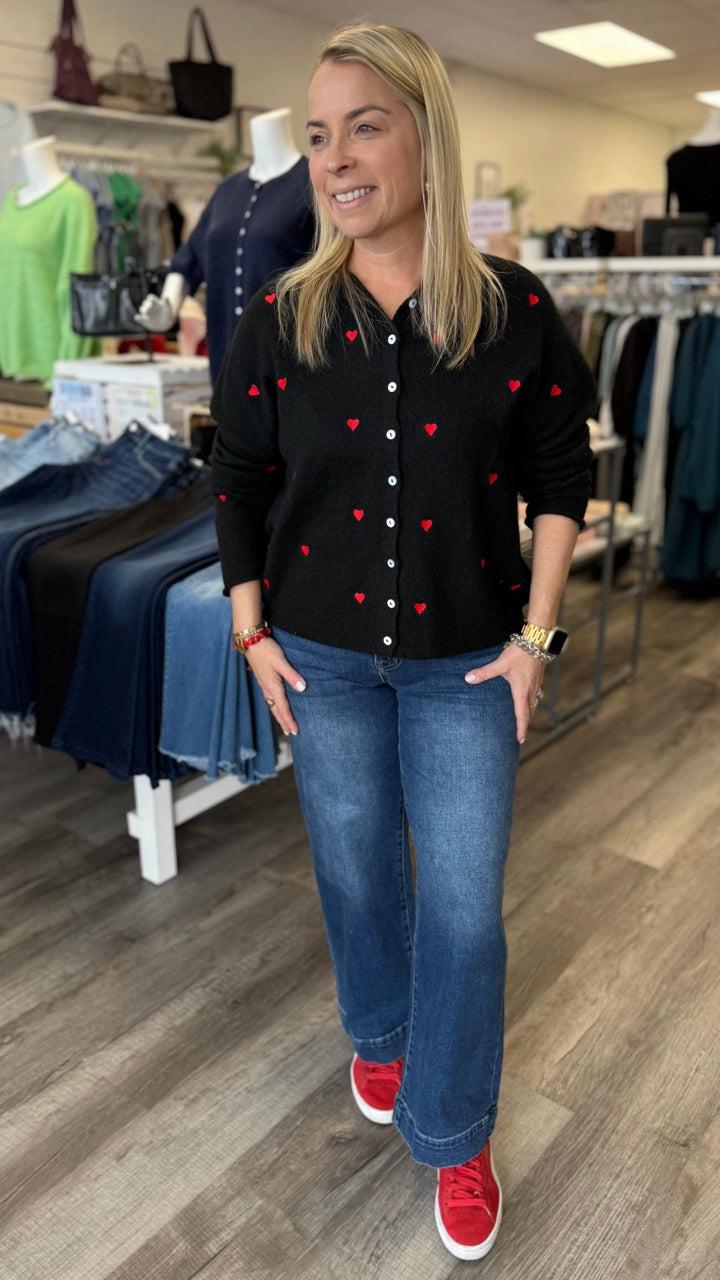 Black With Red Hearts Piper Cardigan