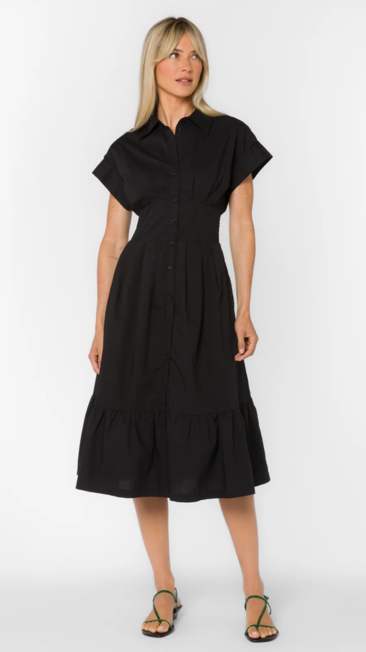 Black Poplin Midi Shirtdress