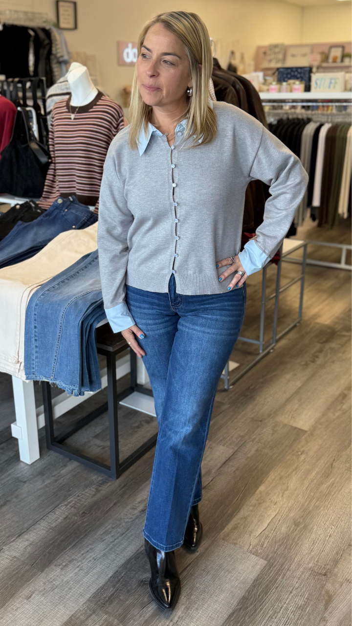 Grey Layered Look Knit Top