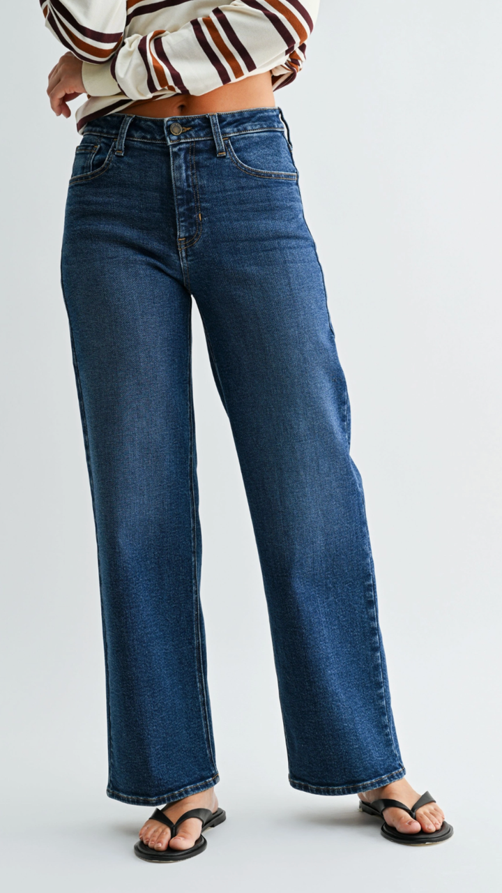 Mid Rise Dark Wash Classic Straight Jeans