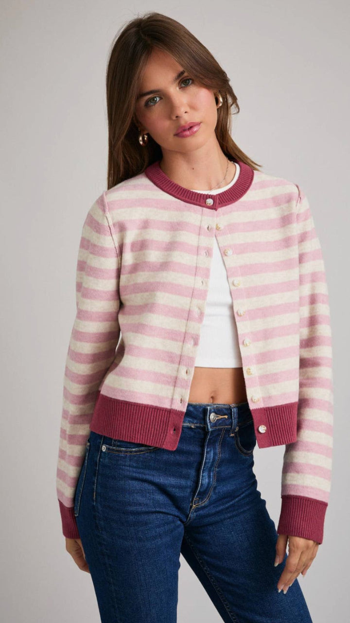 Pink And Ivory Stripe Cardigan