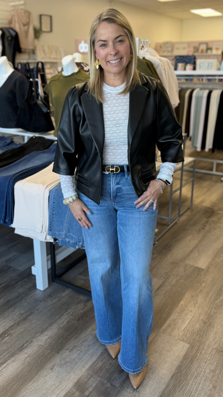 Black Faux Leather Short Sleeve Jacket