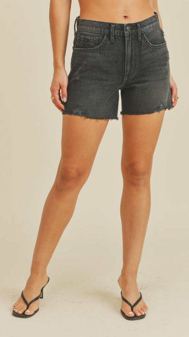 High Rise Black Side Slit A Line Shorts