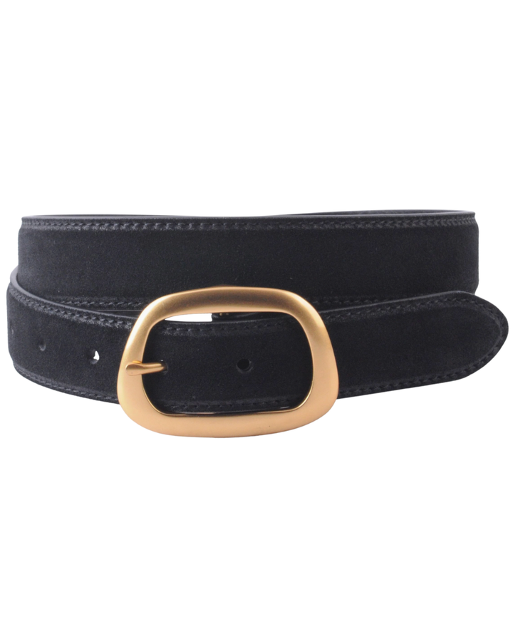 Black Suede Belt With Organic Shape Buckle
