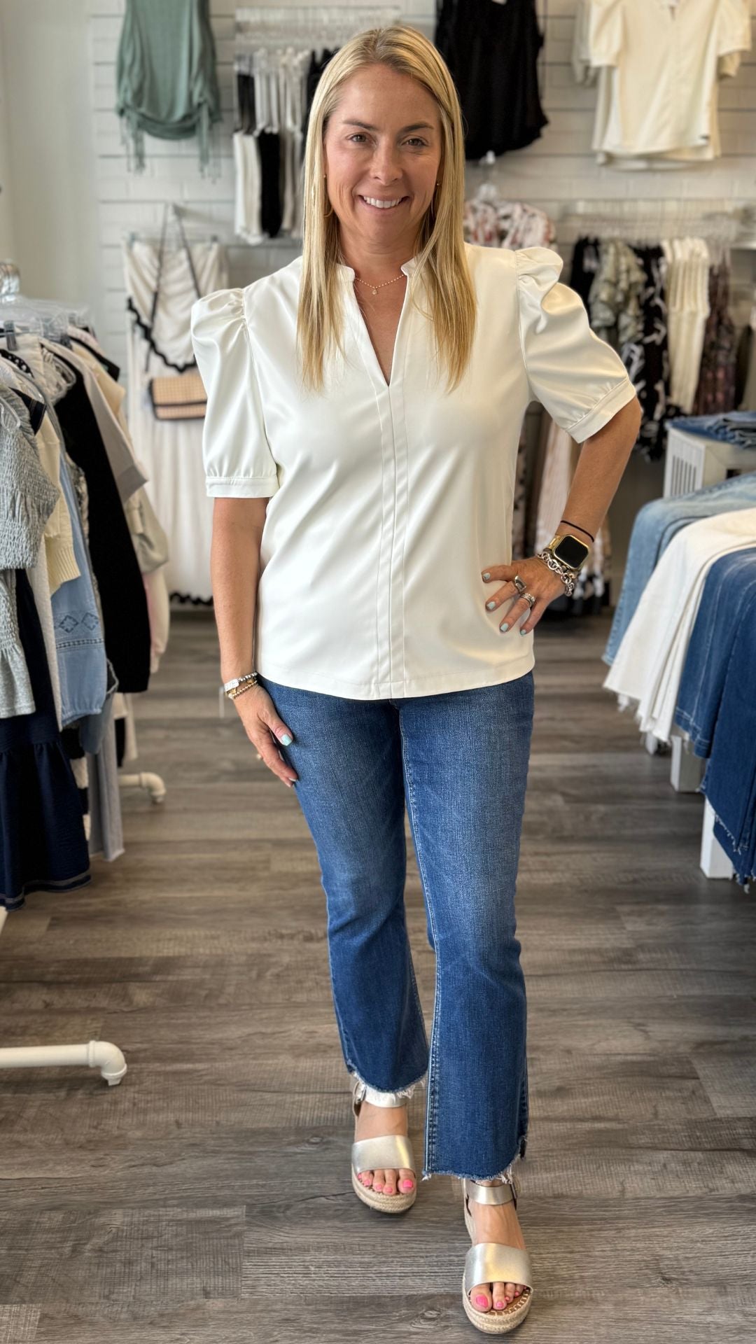 Split Neck Faux Leather Top