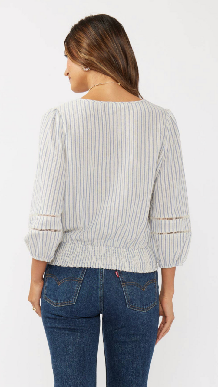 Embroidered Smocked Waist Stripe Surplice Top