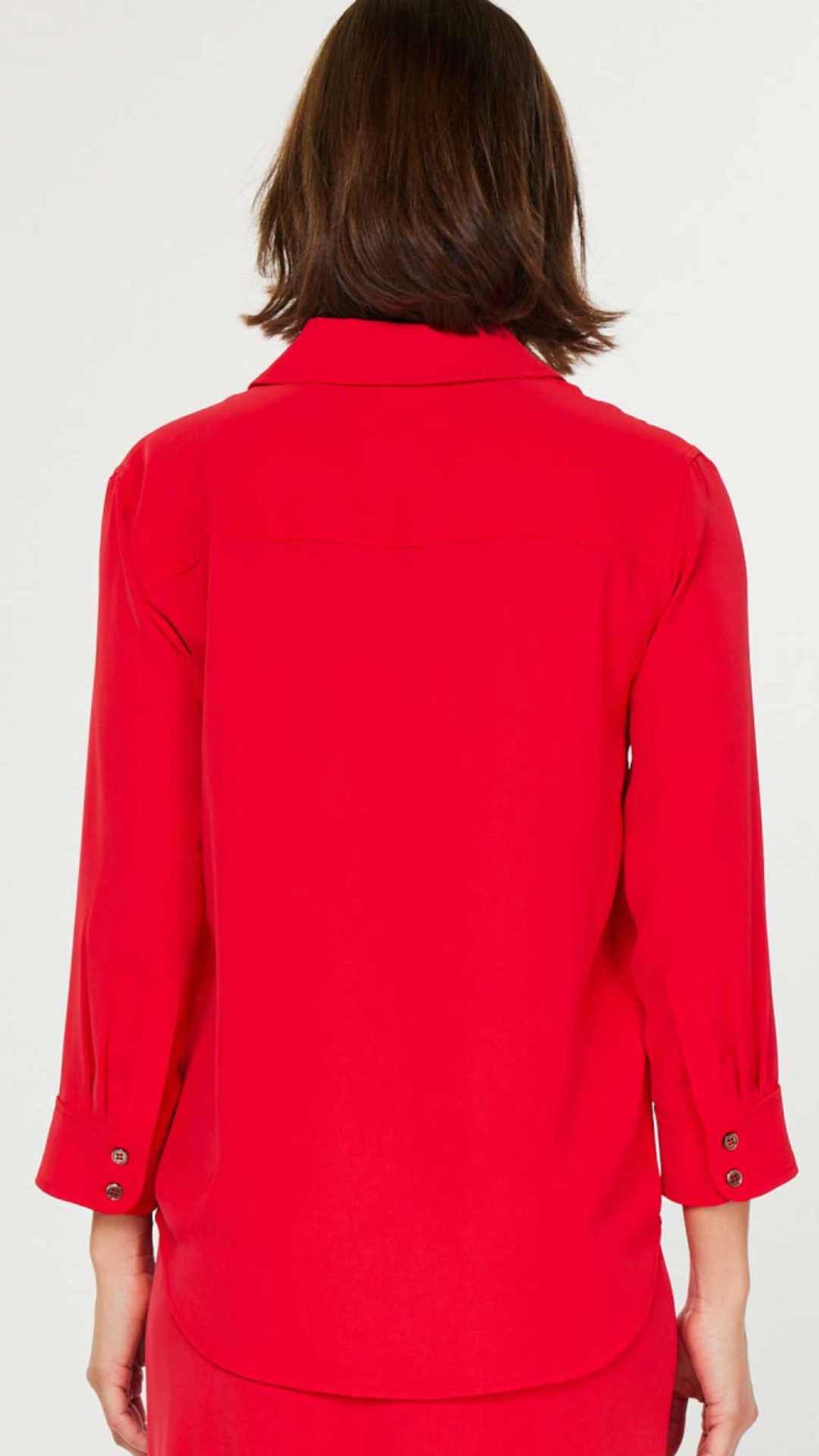 Red Quarter Sleeve Button Down Top