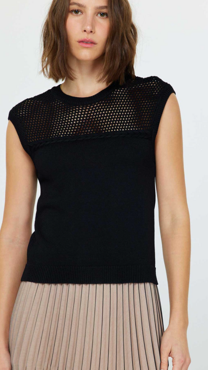 Mesh Detail Round Neck Sweater Top
