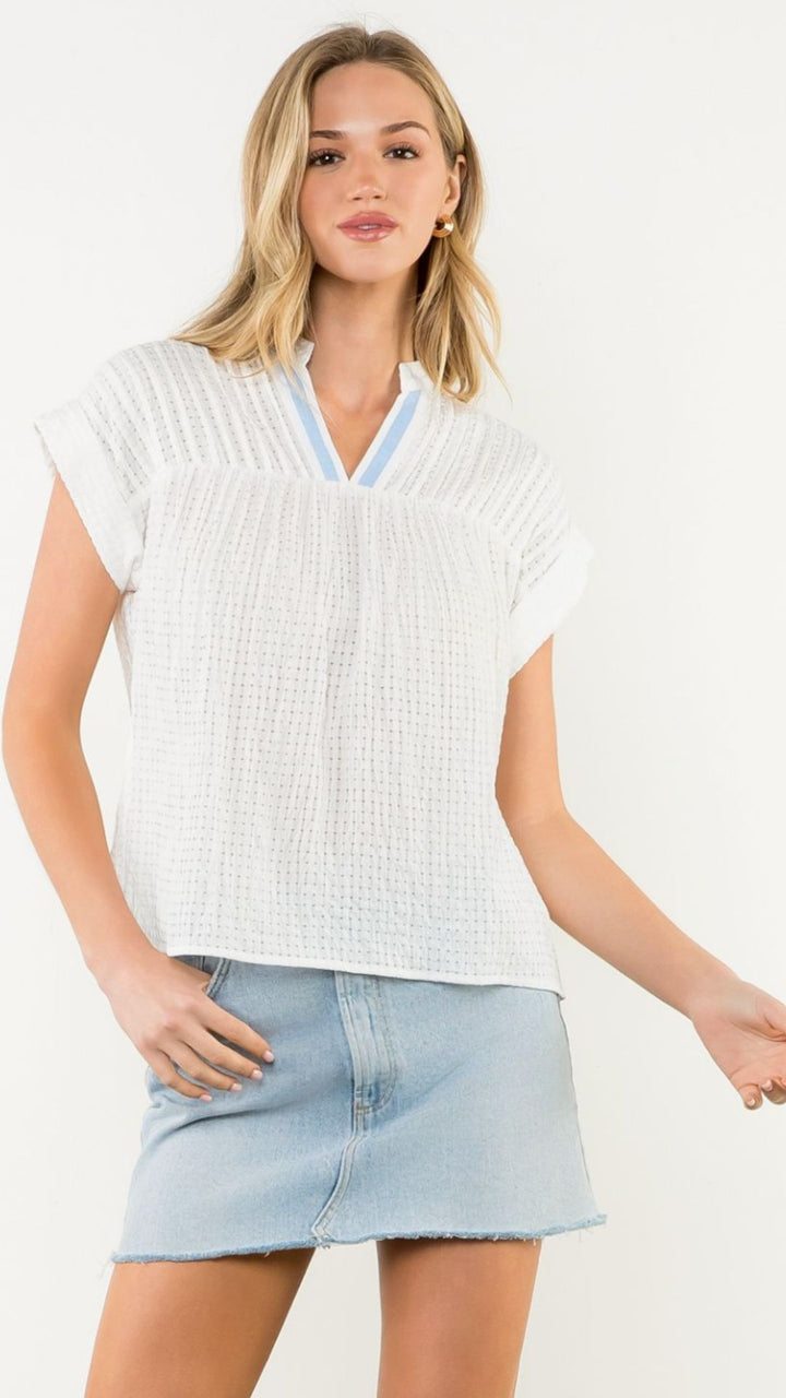Contrast Trim Dobby Texture Top