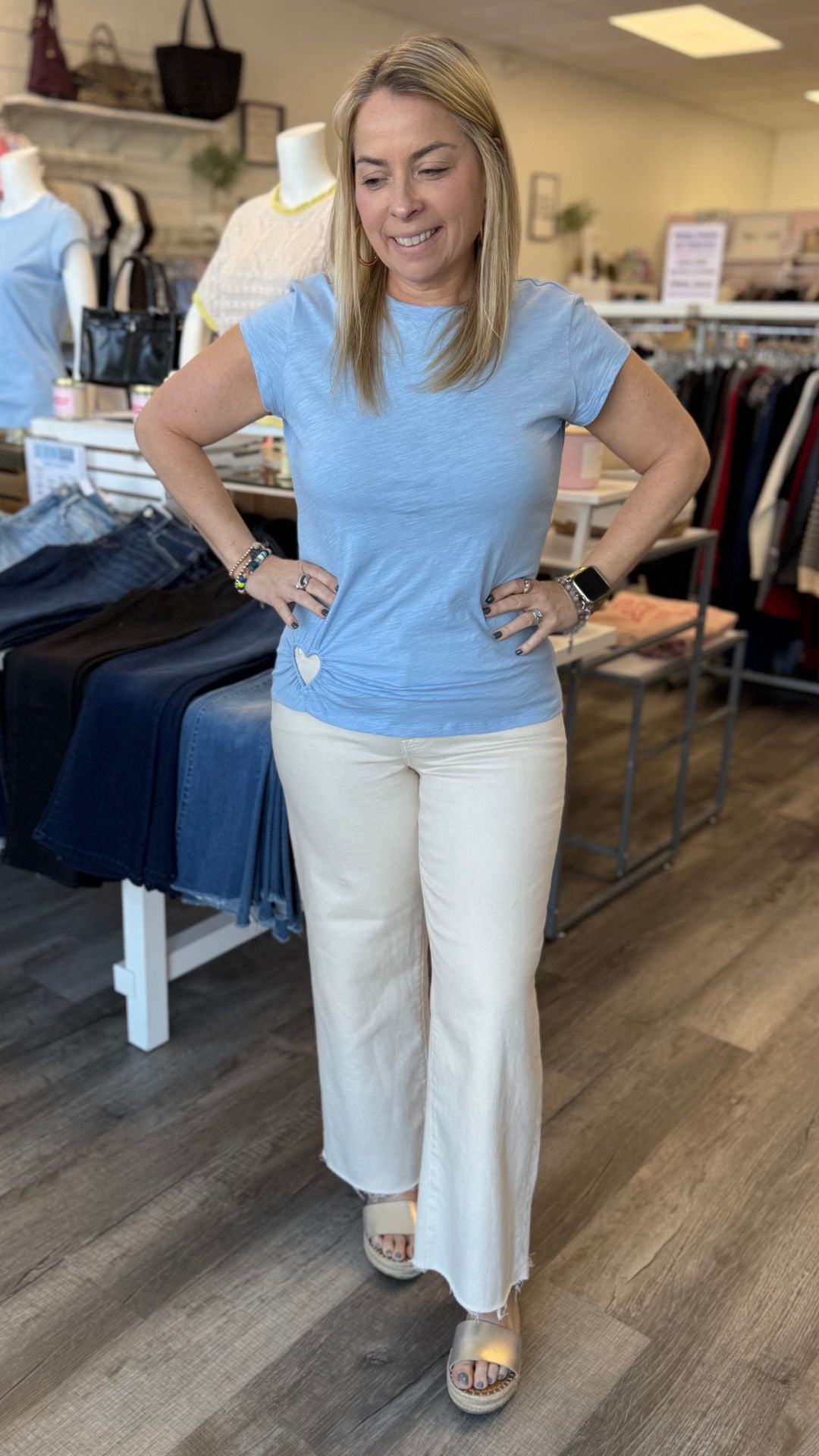 Light Blue Organic Cotton Tee With Heart Cut Out