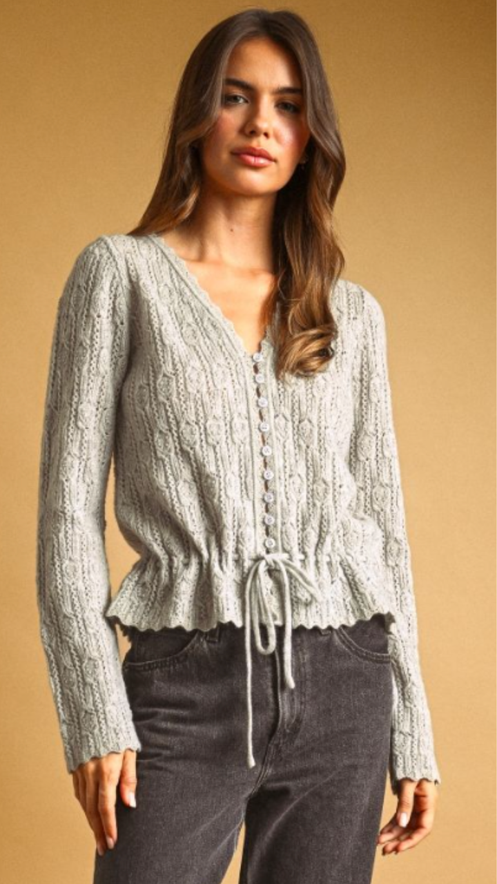 Light Grey Front Tie Sweater Cardigan