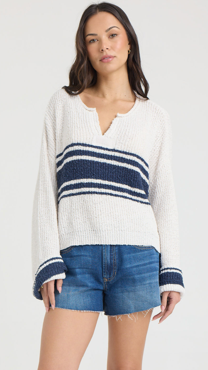 Ivory With Navy Stripe Bell Sleeve Oversized Sweater