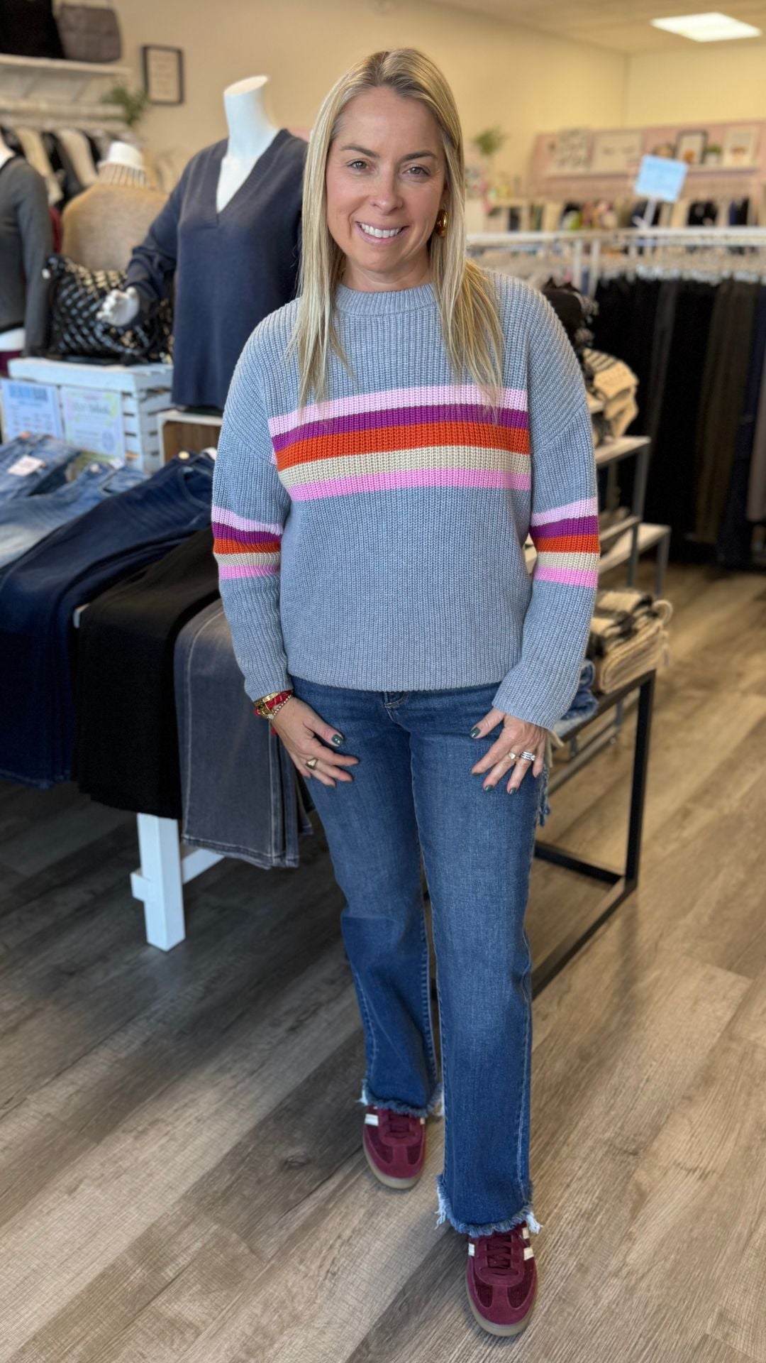 Stripe Drop Shoulder Cotton Sweater