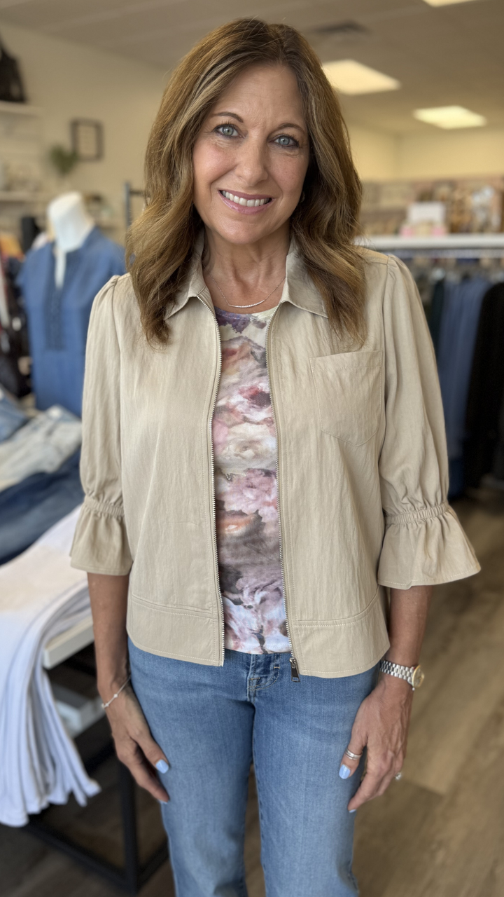 Taupe Quarter Sleeve Zip Up Jacket