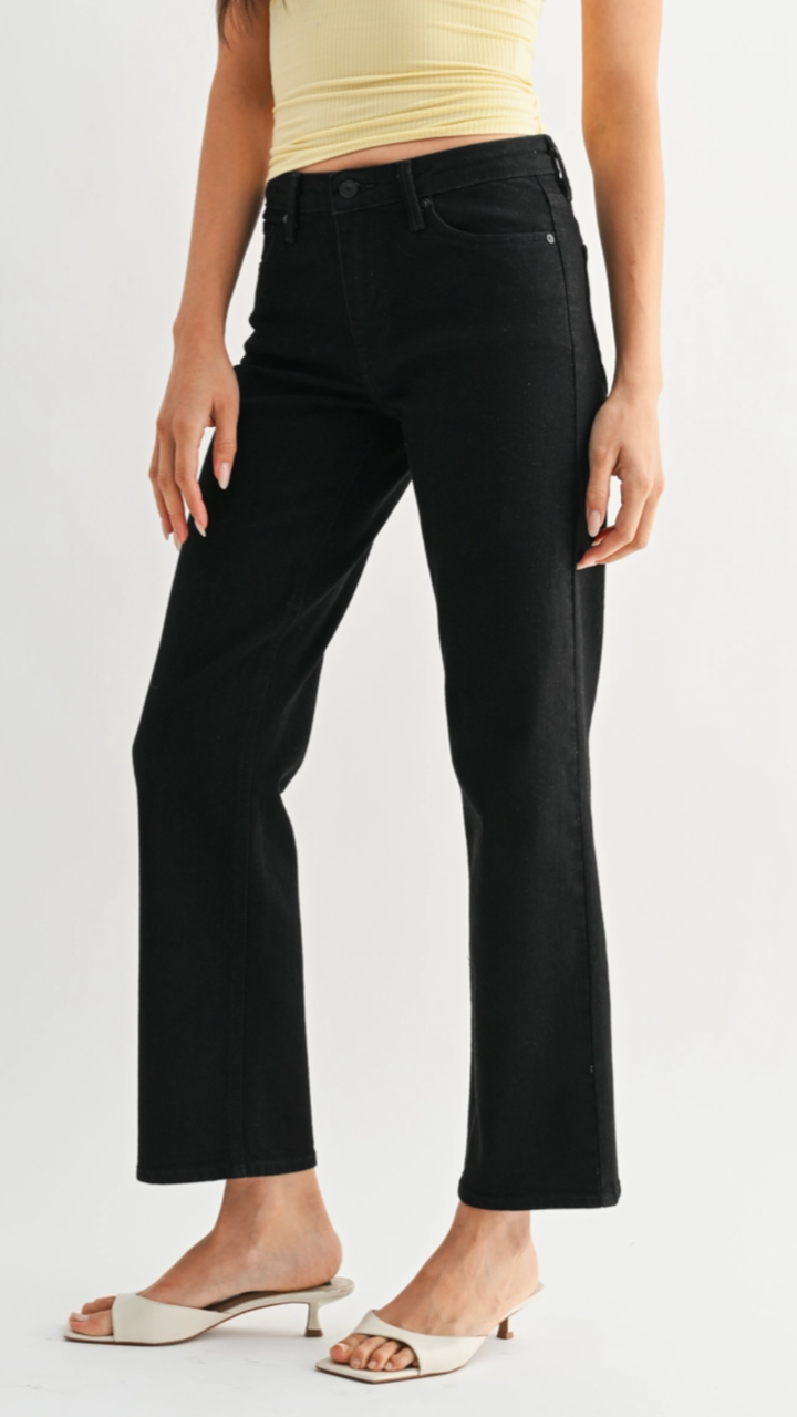 Mid Rise Black Stretchy Straight Jeans