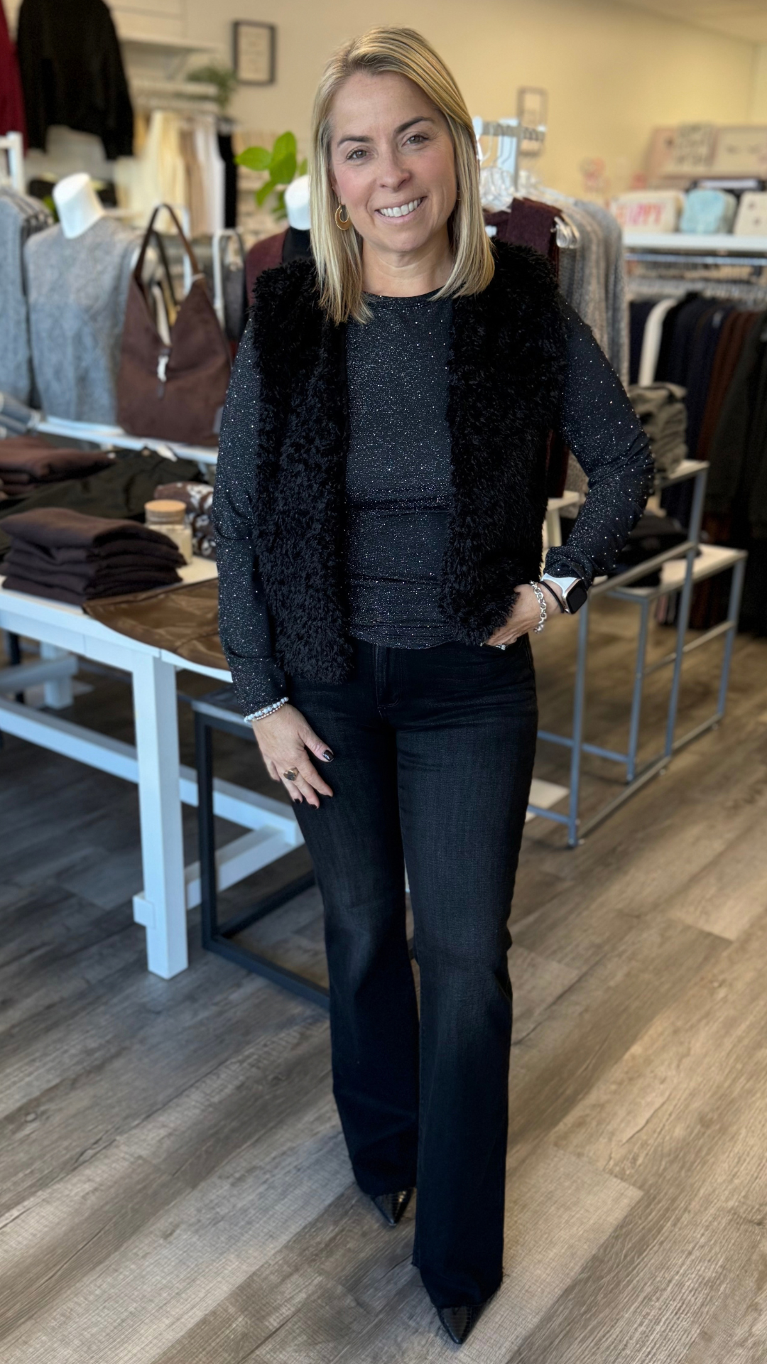Black Mini Stud Long Sleeve Top