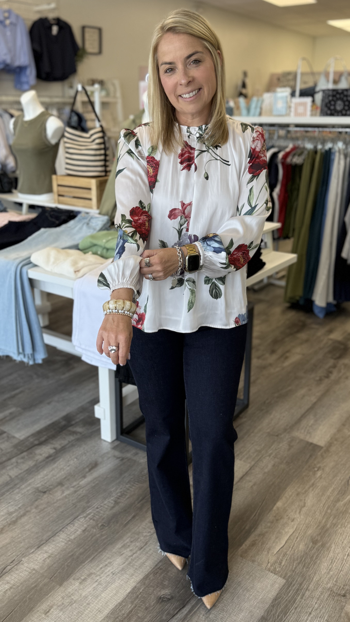 Botanical Floral Print Multi Color Blouse