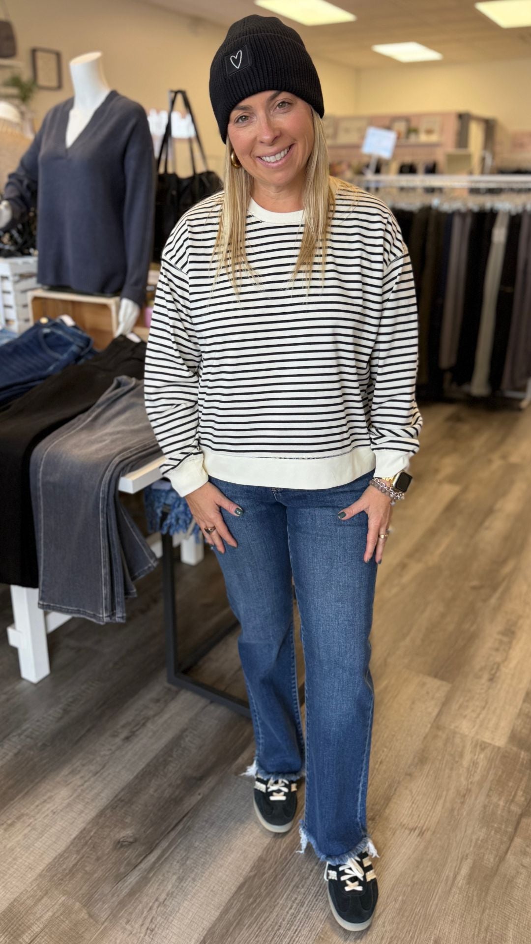 Striped Crew Neck Long Sleeve Top